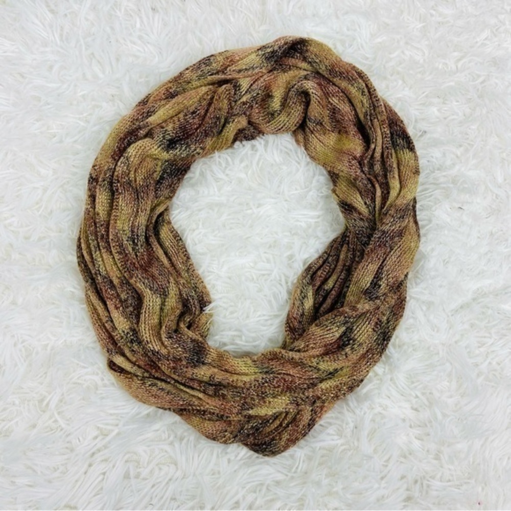 FRAAS brown and golden metallic sparkly wrap infinity scarf